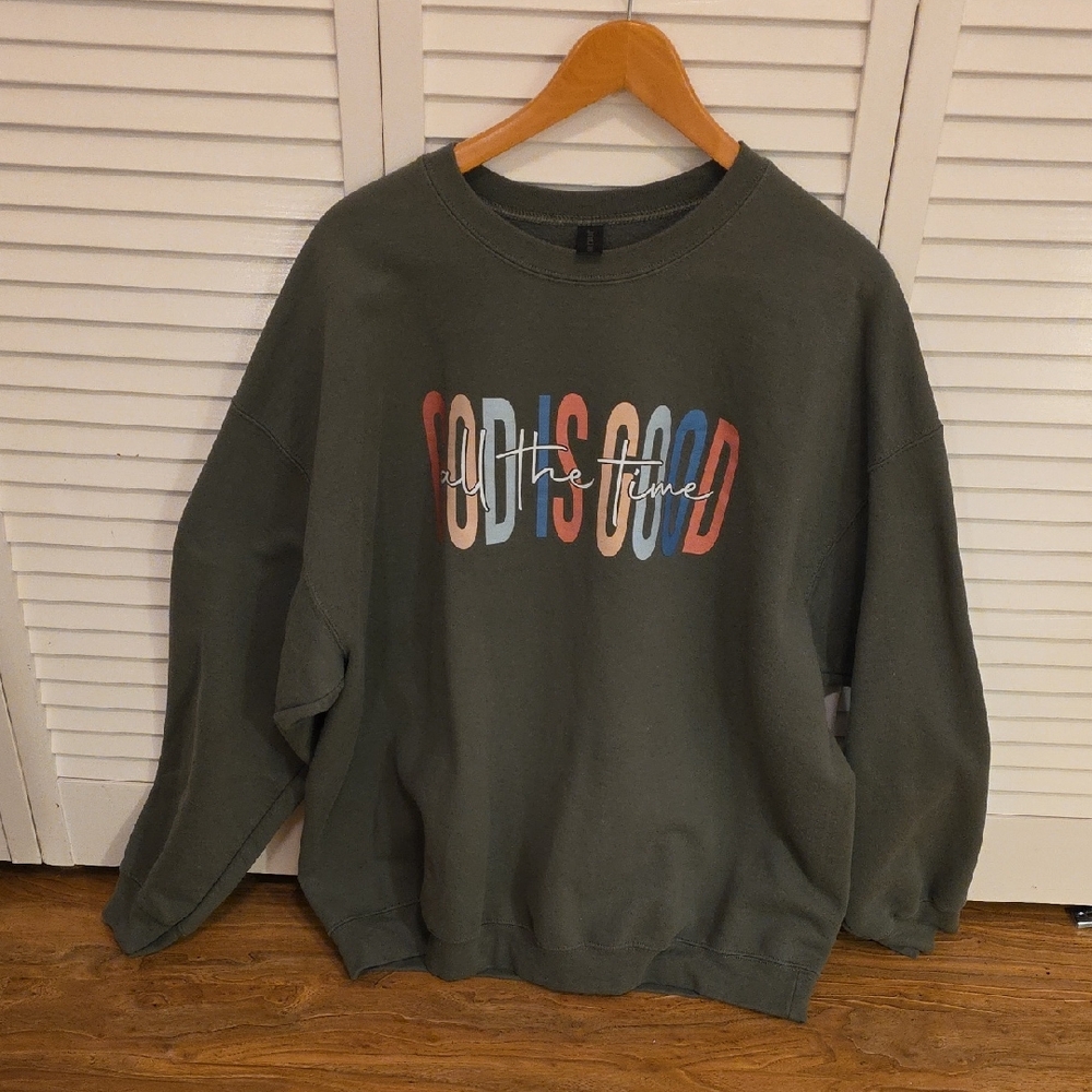 Gildan Olive Graphic Crewneck Sweater